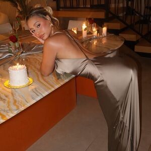 Norma Kamali Open Back Gown Satin Slip Dress.